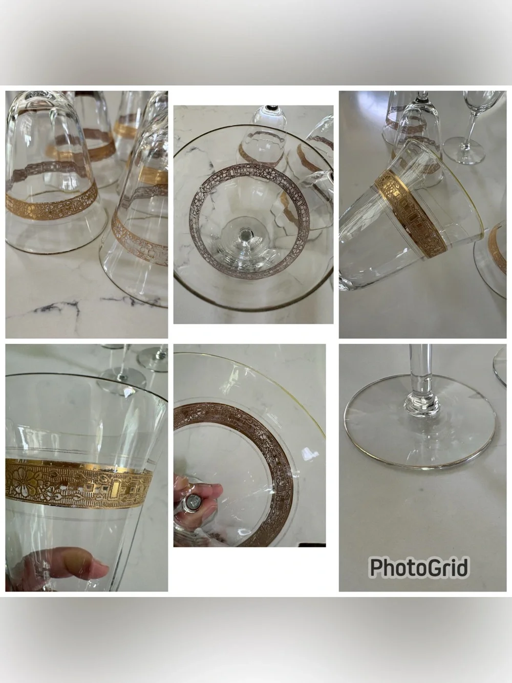 Elegant Clear Wine Glasses with Metallic Gold Band – Set of 7